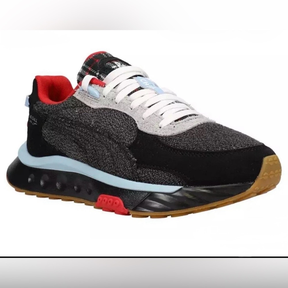 Puma Men's Black Knit Sneakers with Light Blue & Red Accents